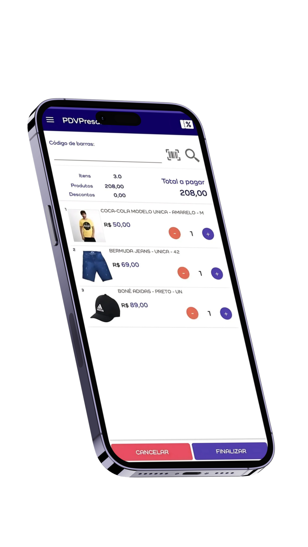 Mockup de celular com tela do PDVPresale